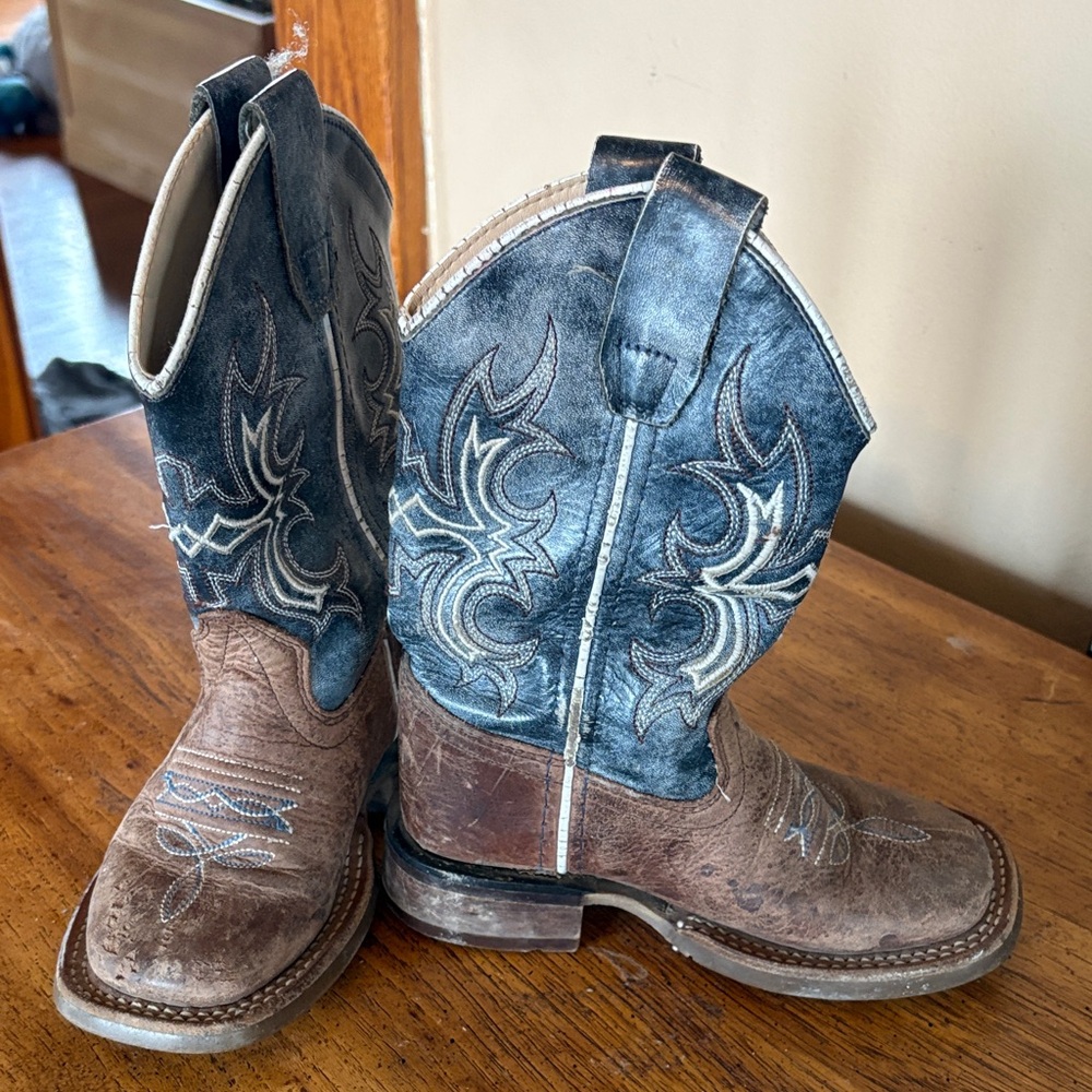 Old West Kids Brown and Blue Western Boots
